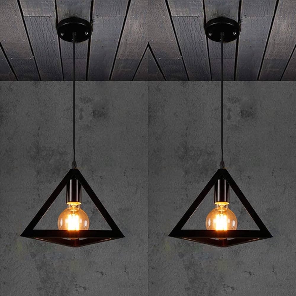 2 مصابيح سقف معلق بتصميم مثلثي معدني عتيق ( صناعة يدوي )